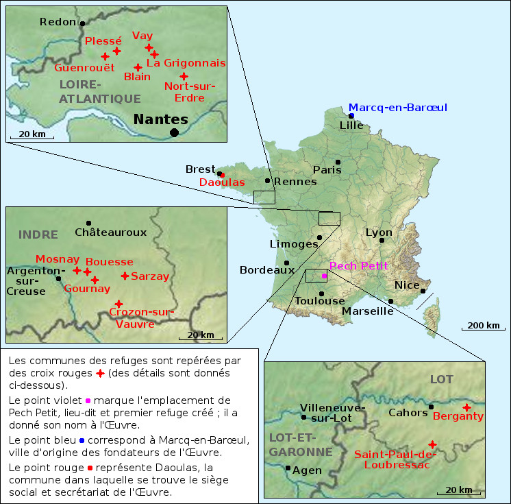 Carte des refuges de l'Œuvre